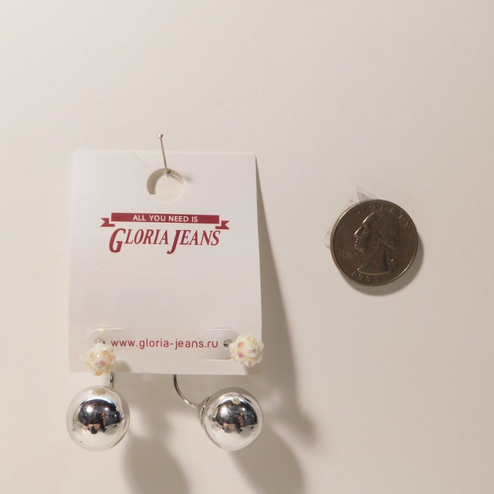 Gloria Jeans Ladies Drop Dangle Earrings Silver Tones Push Back Fasteners